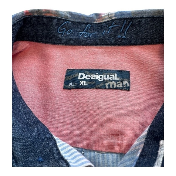 Desigual Shirt Long Sleeves Button Up Floral Striped Print Blue Mens Size XL - Picture 7 of 12